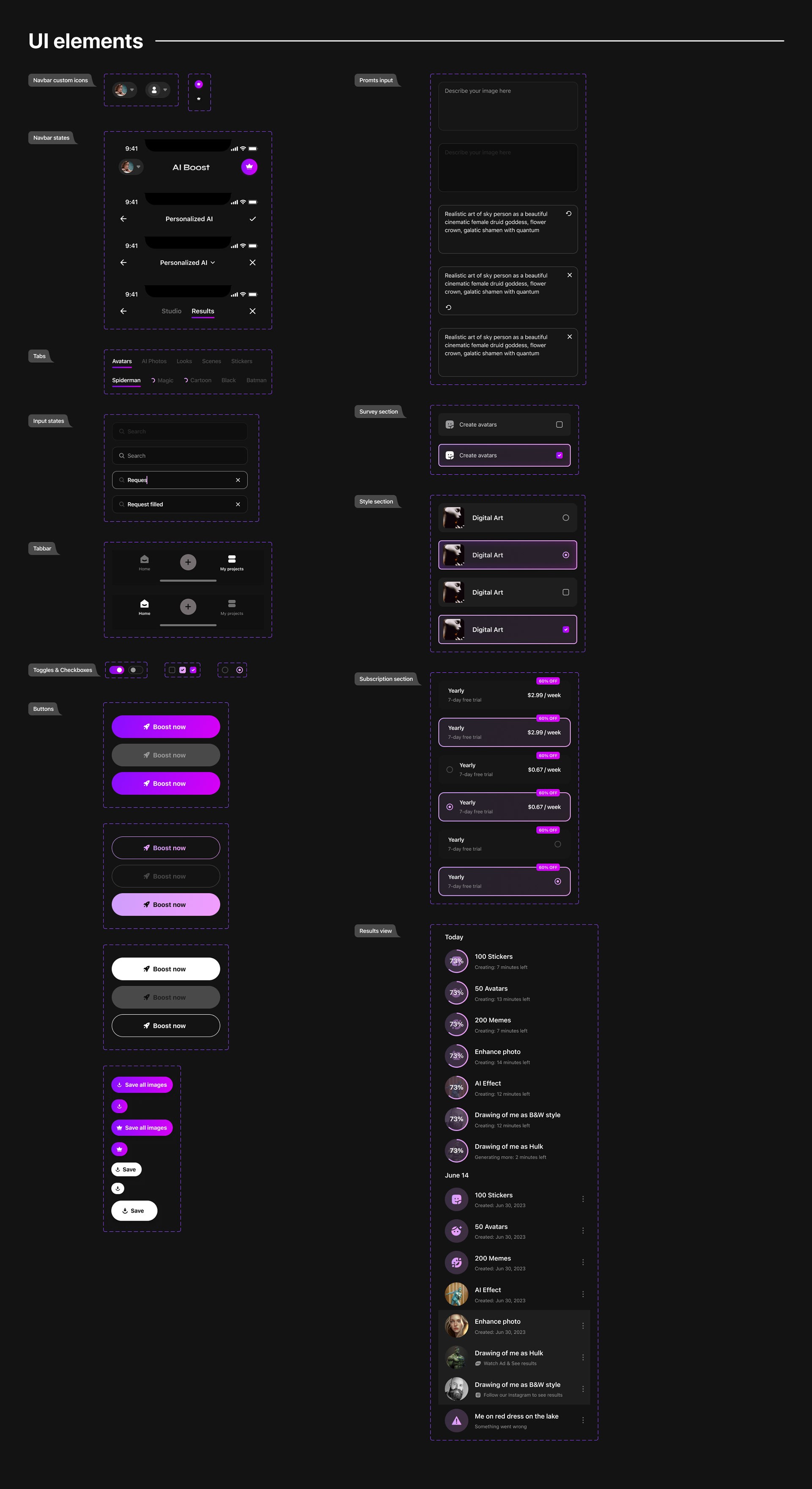 AI Boost UI components and states.